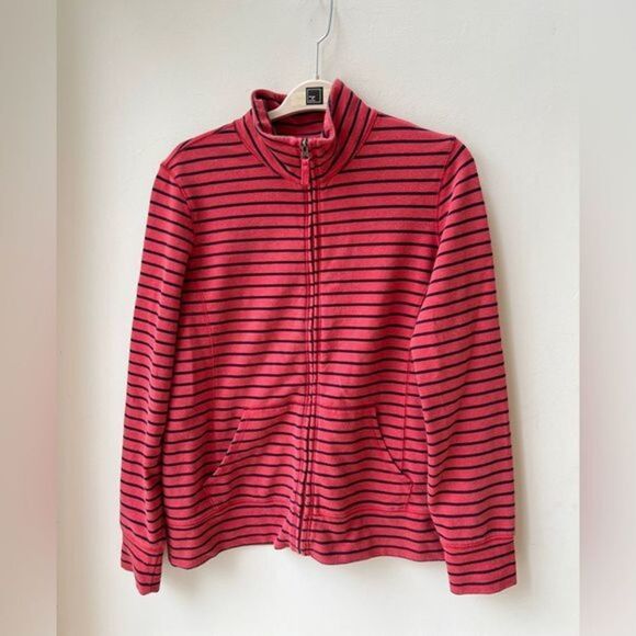 L.L. Bean women’s Large Jacket full zip nautical Stripe Nantucket red Pink Black - Picture 1 of 12
